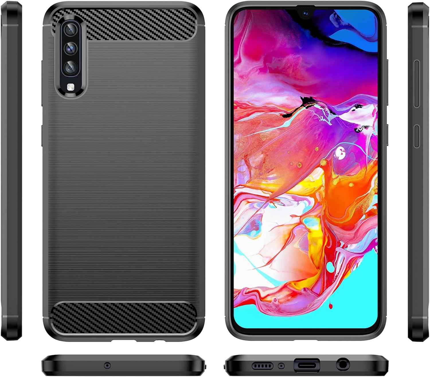 EUAGVQY Para Samsung A70 Galaxy A70 Caso Fibra de Carbono TPU Suave Antideslizante Durable Ligero Funda protectora para Samsung Galaxy A70 (negro)