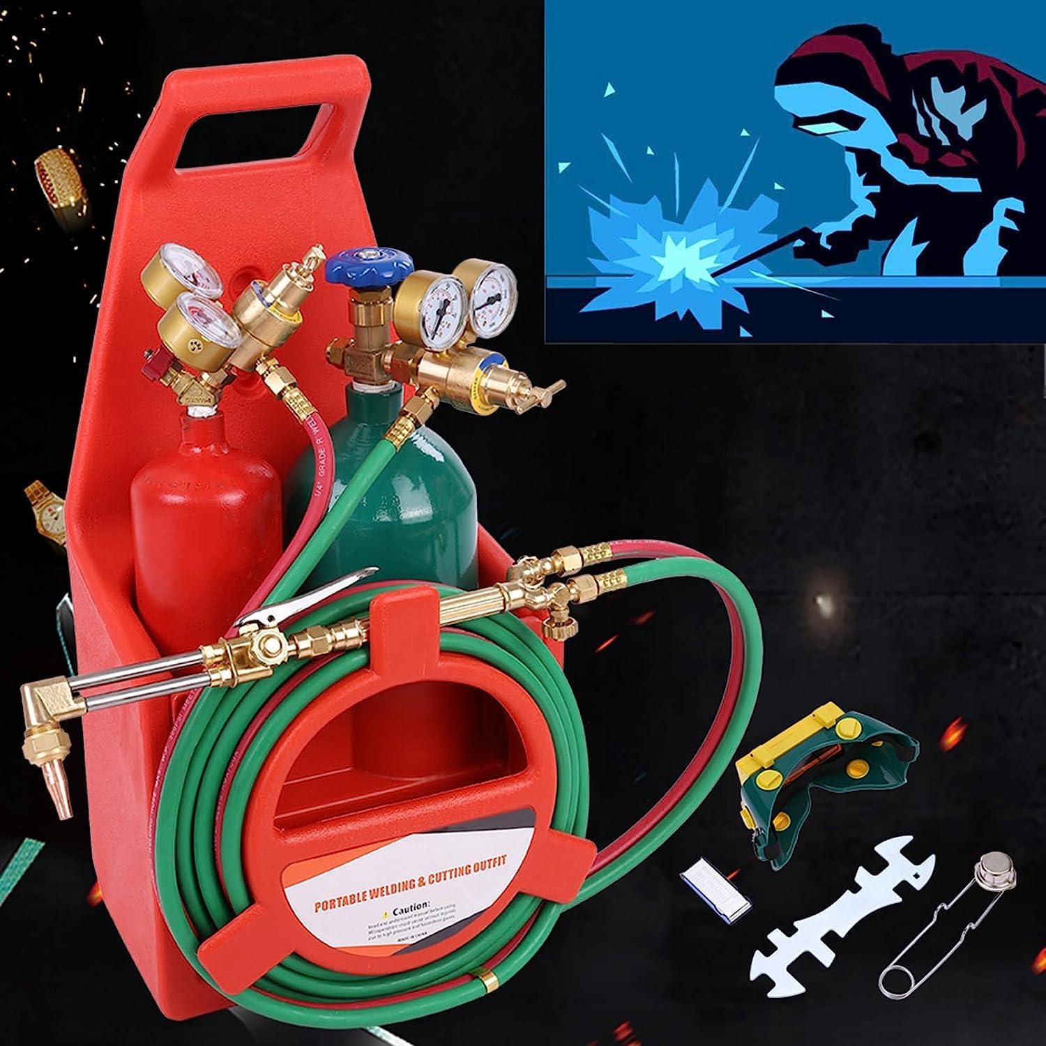 Kit de antorcha de acetileno Oxy, kit profesional de antorcha de acetileno con tanques de oxígeno y acetileno, kit de antorcha de corte portátil,
