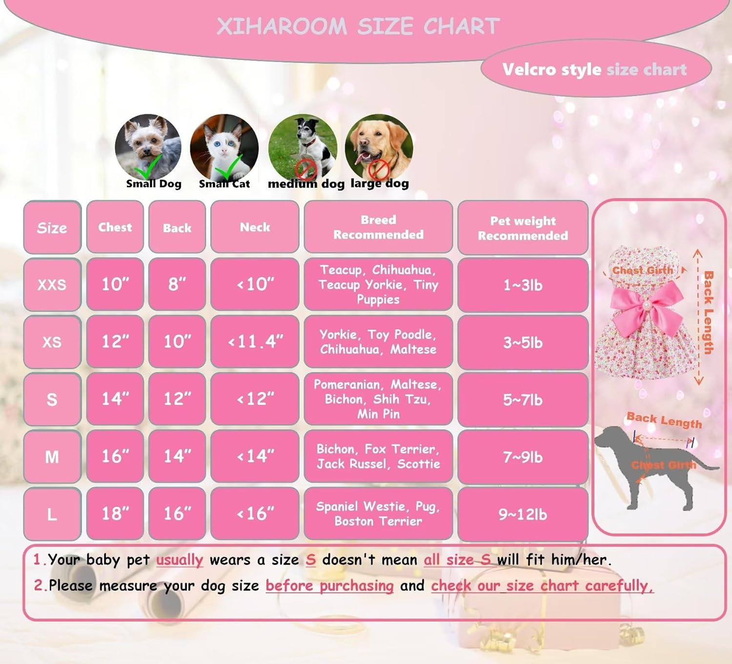 Vestido veraniego de estampado floral y moño para gatas o perritas pequeñas