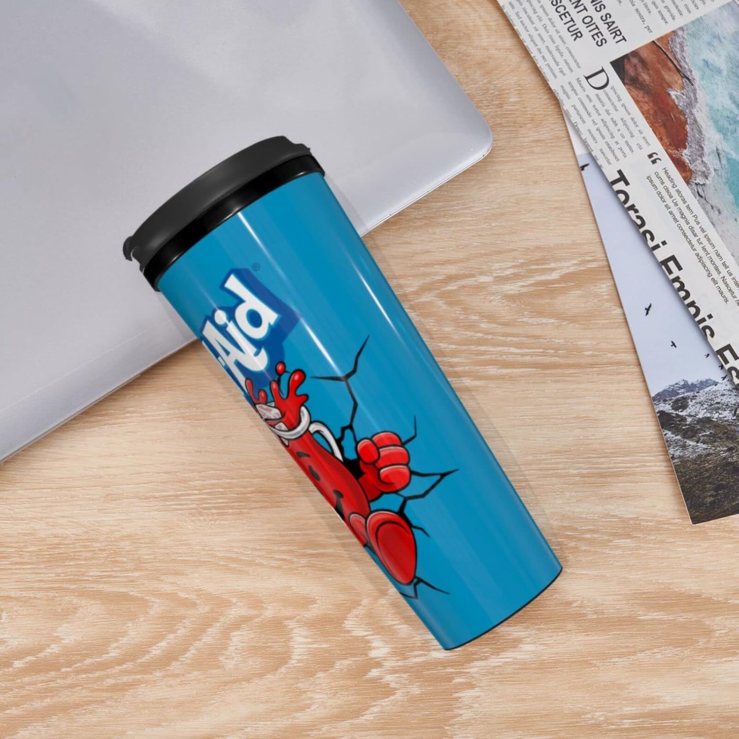 Kool Anime Aid Man – Botella de agua de café reutilizable de doble pared con tapa, jarra de agua deportiva para escuela, gimnasio al aire libre, 12