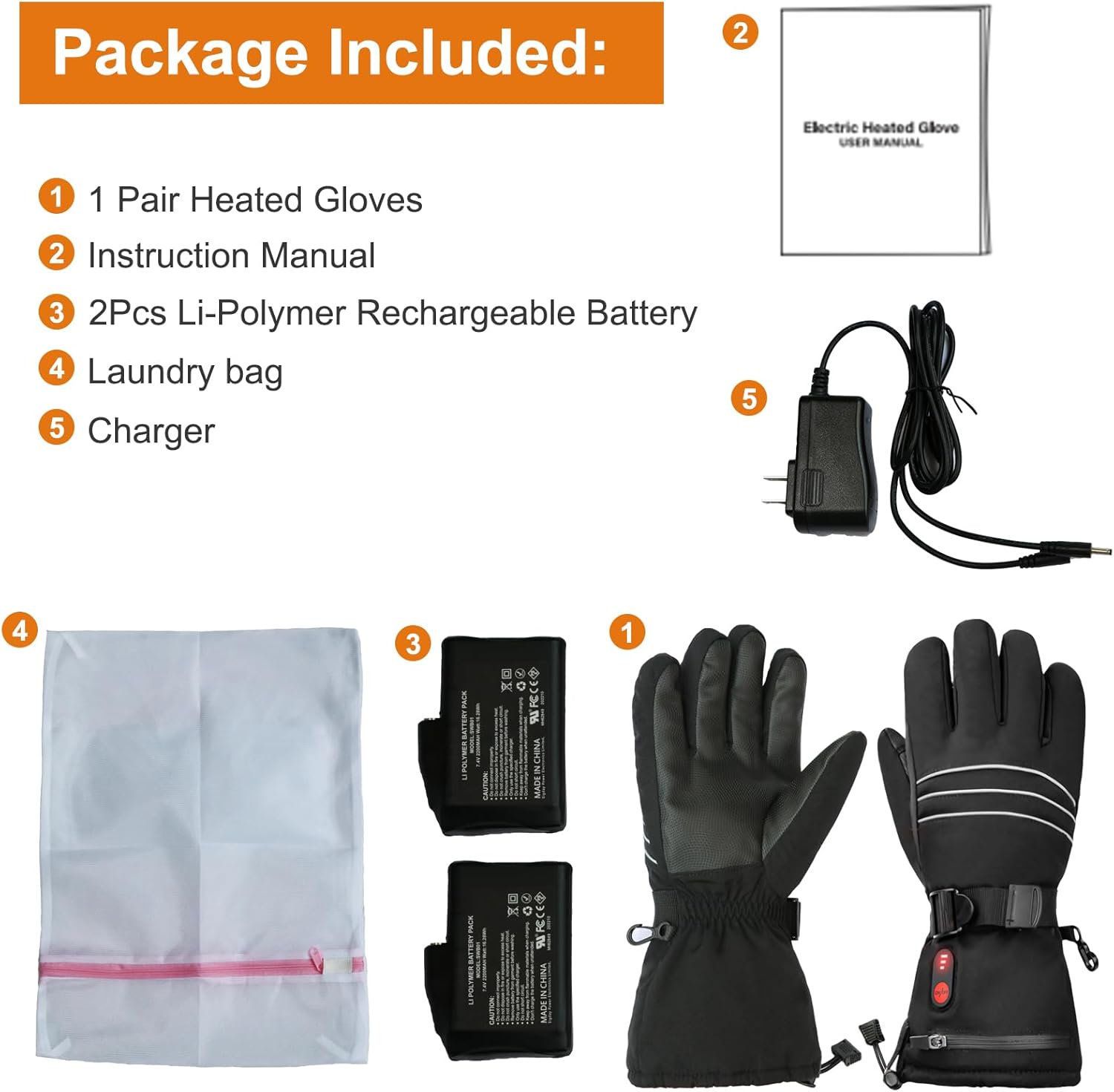 Heated Gloves for Men Women – 7.4V 6400 mAh Battery Rechargeable Electric Heated Gloves Touchscreen Waterproof Hand Warmer Gloves for Winter Hiking