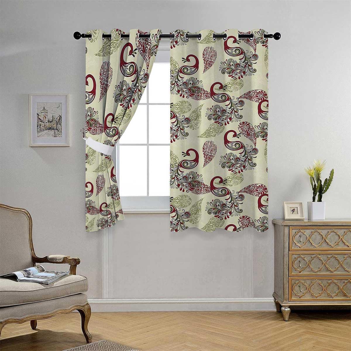 Cortina opaca para Habitacion Pavo Real Decoracion con ojales para puerta corta de armario Alternativas Pared Cortina 72 pulgadas de ancho por 85