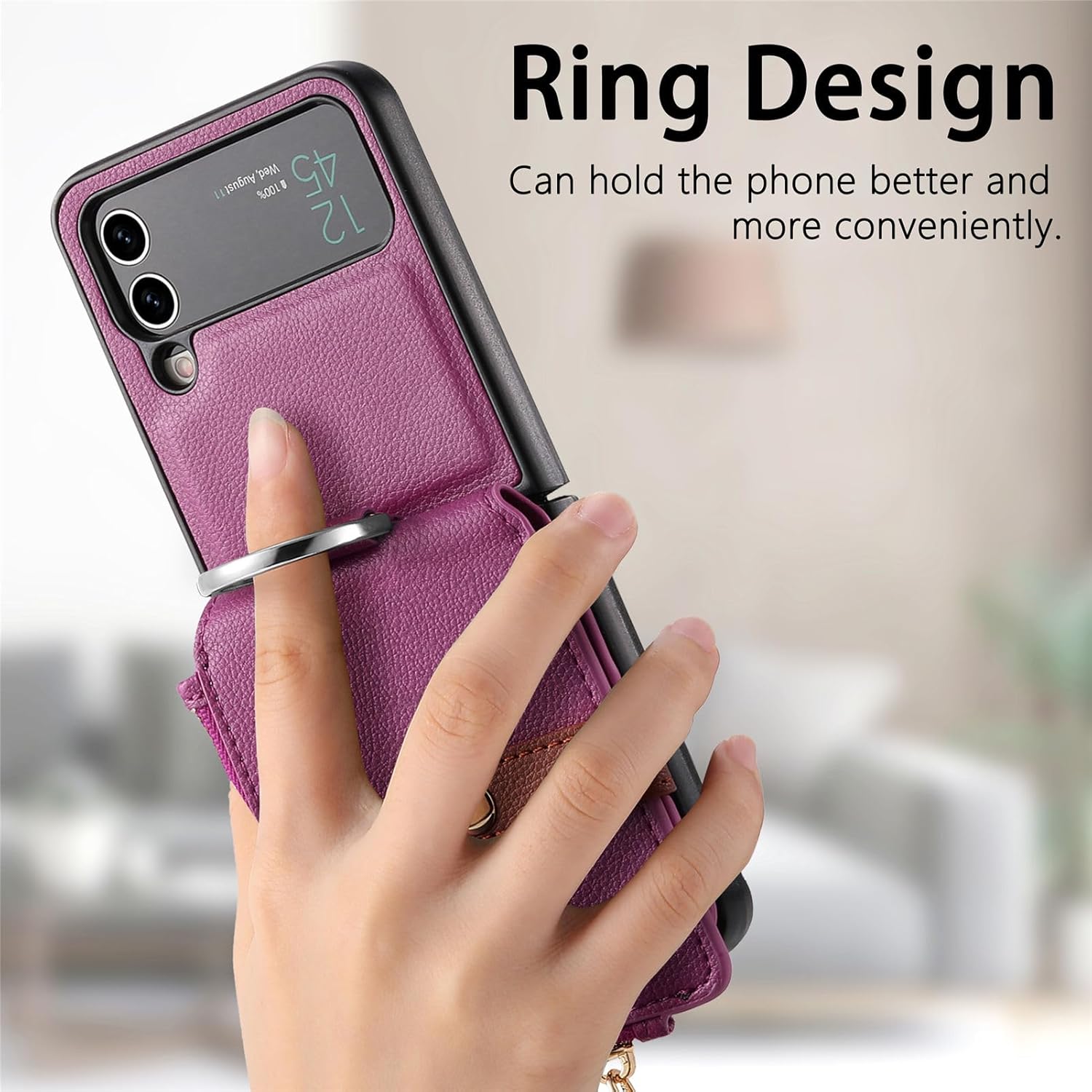 Asuwish Compatible con Samsung Galaxy Z Flip 4 5G 2022 – Funda tipo cartera y ranura para tarjetas, anillo con cierre magnético, a prueba de golpes,