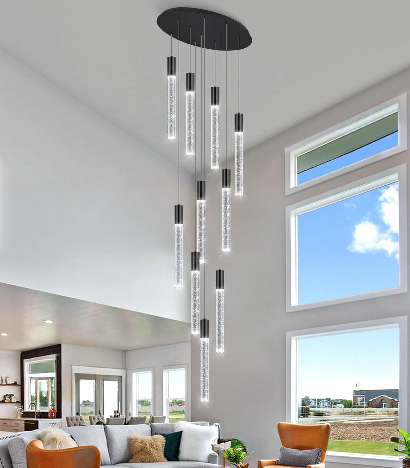 Lámparas LED para sala de estar, lámpara colgante moderno, escalera lamparas entrada, vestíbulo, iluminación dimmale lámpara negra