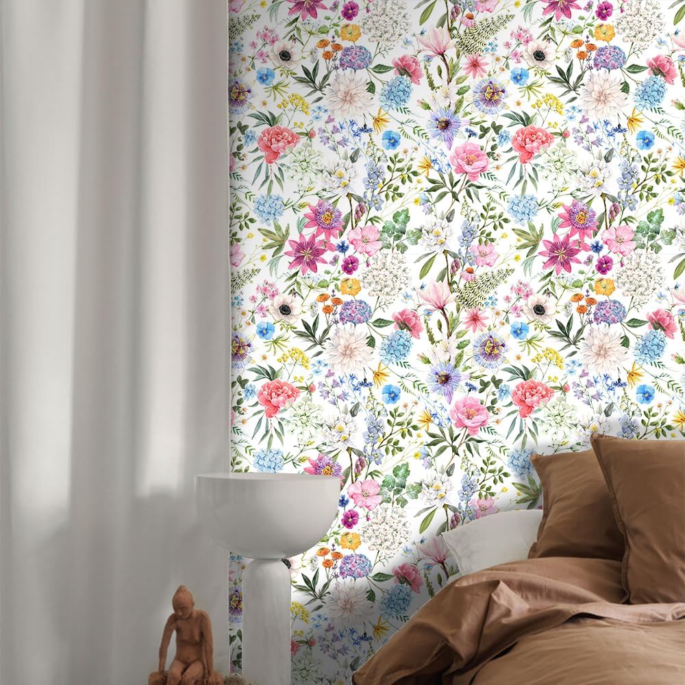 COKCOKR Papel tapiz floral bohemio para despegar y pegar, papel de contacto floral y hojas, papel de contacto extraíble impermeable, autoadhesivo