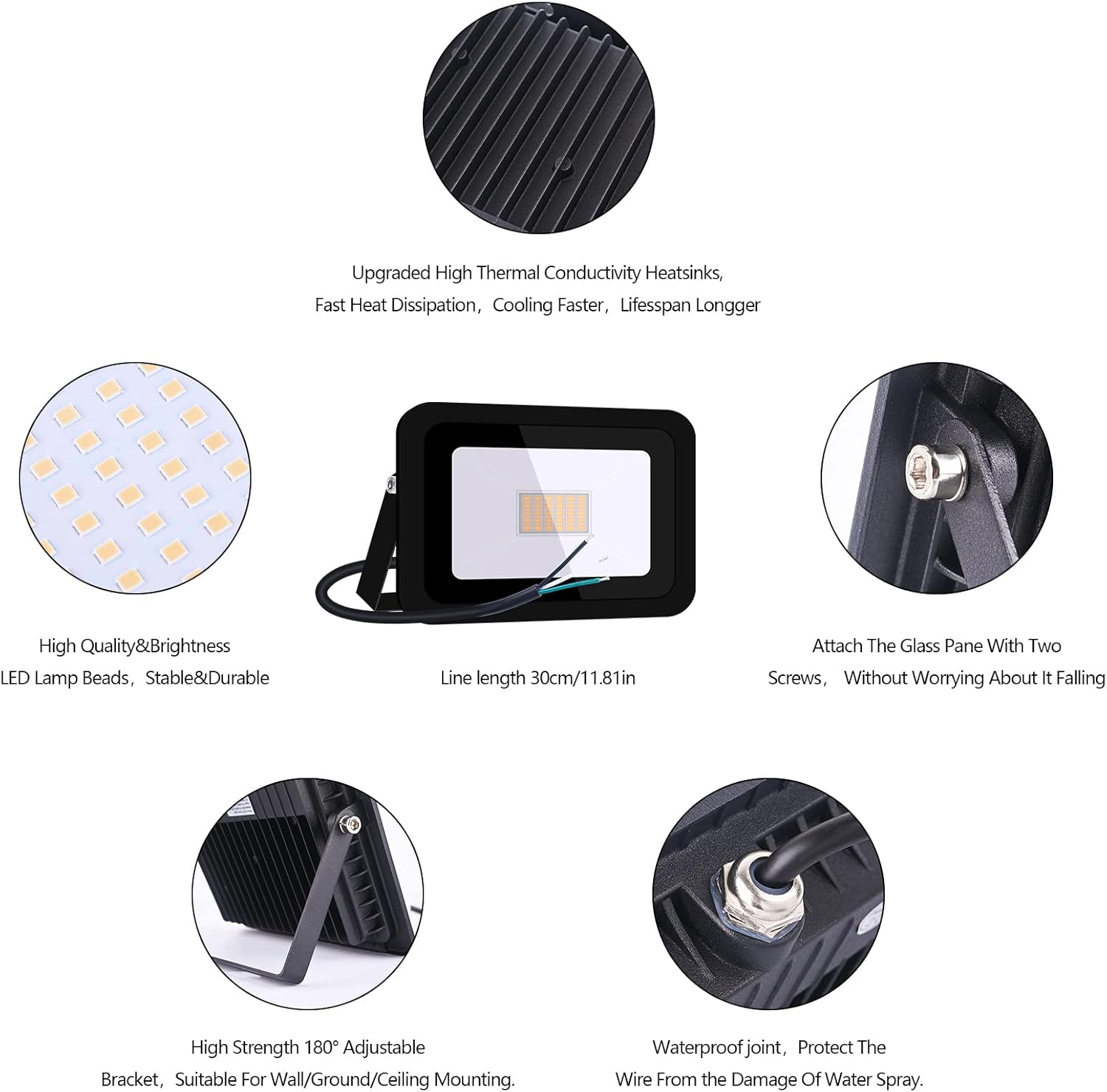 MIHEAL Foco de luz de inundación LED ultrafino de 10 W, 20 W, 30 W, 50 W, 100 W, lámpara de búsqueda LED, reflectores de 110 V para jardín al aire
