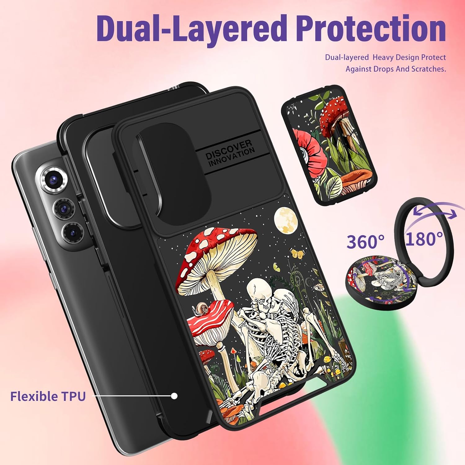 Funermei Funda 2 en 1 para Motorola Edge 2022 con calavera de esqueleto para mujeres, linda funda de teléfono para niñas, gótica, espeluznante,