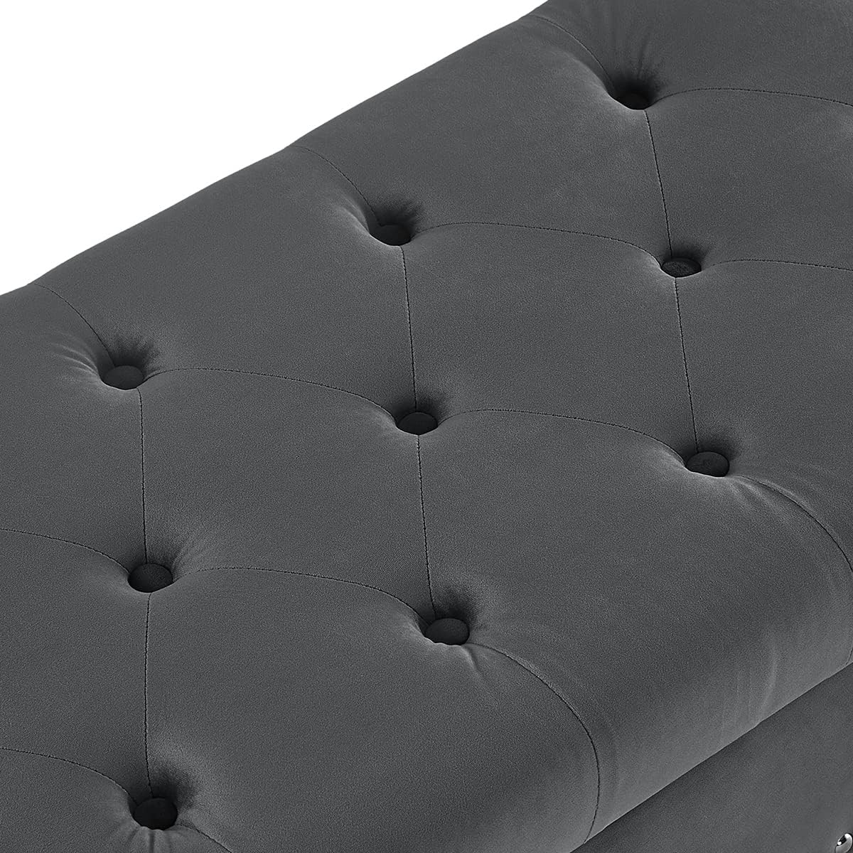 24KF Banco de almacenamiento tapizado de terciopelo con botones copetudos y clavos tachonados para sala de estar, 5076 – gris oscuro