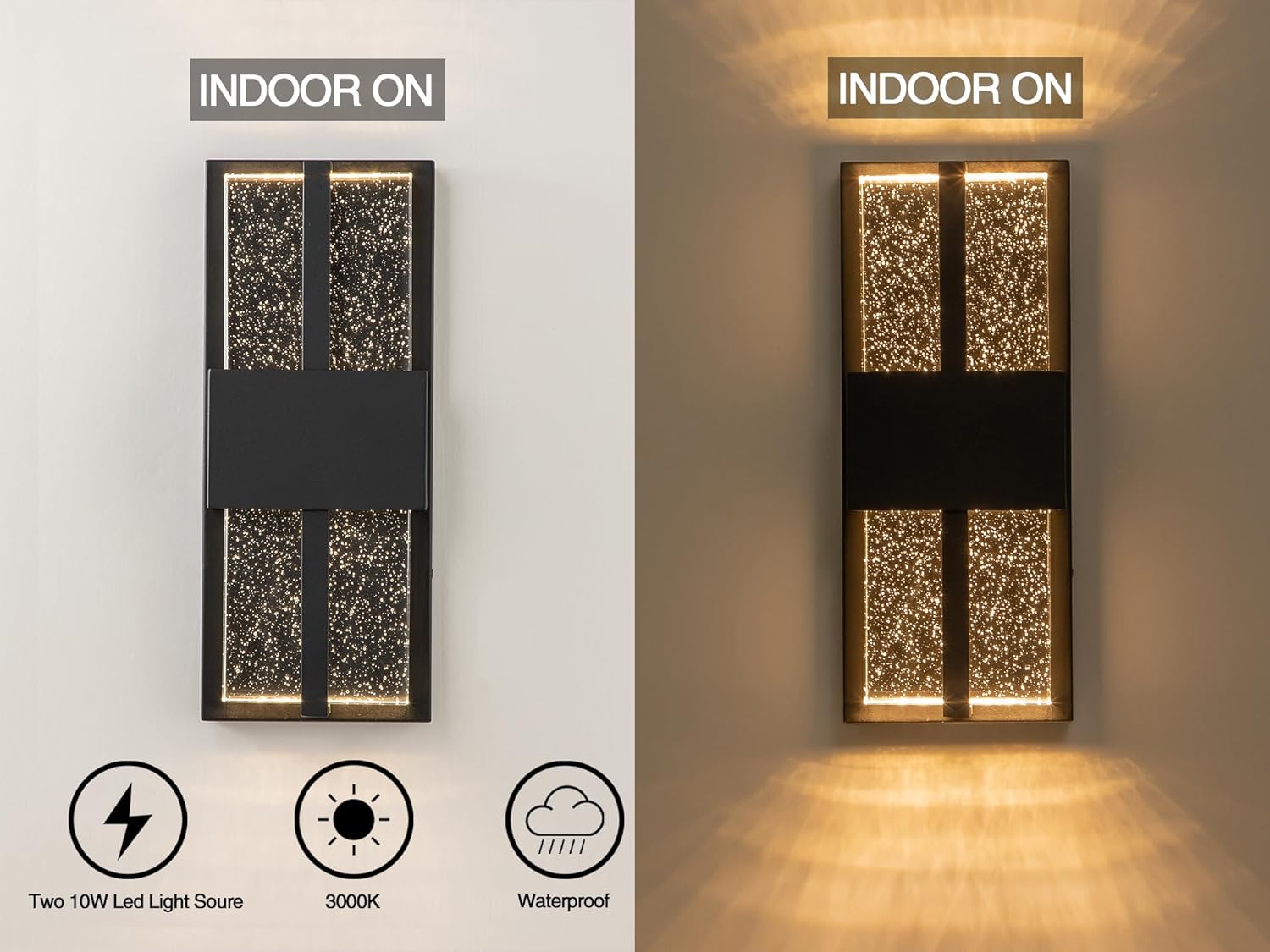 Luces LED de pared para exteriores, 15 pulgadas, color negro, para porche, para casa, aplique de pared moderno exterior con cristal de cristal,