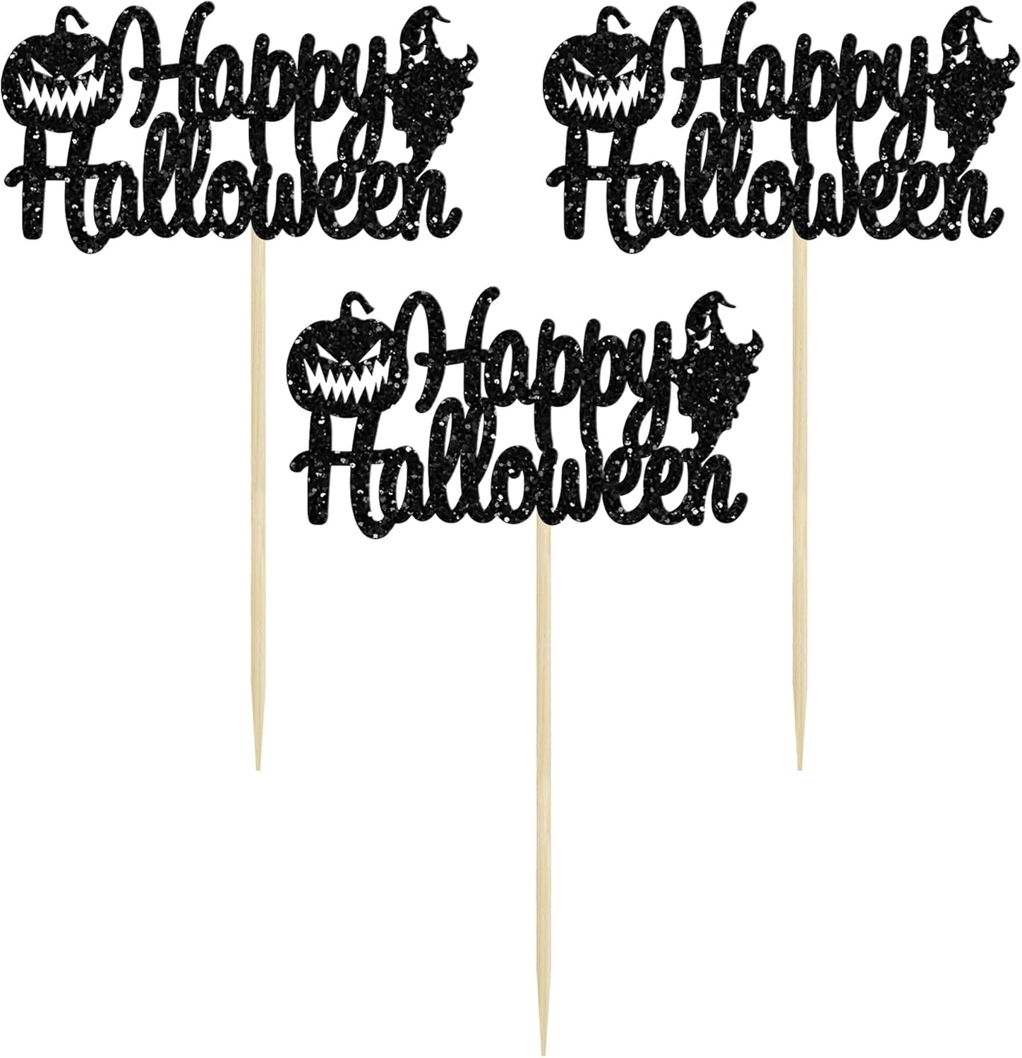 Gyufise 24 adornos para cupcakes de Halloween con calabaza, fantasma, purpurina negra, decoraciones para cupcakes para niños, decoración de fiesta