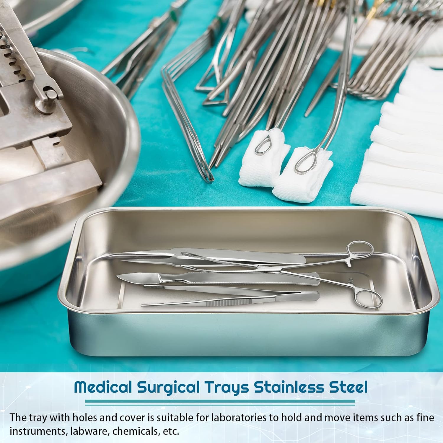 Fabbay 2 bandejas quirúrgicas médicas 201 de acero inoxidable para instrumentos dentales, bandeja organizadora, caja de metal esterilizado con tapa