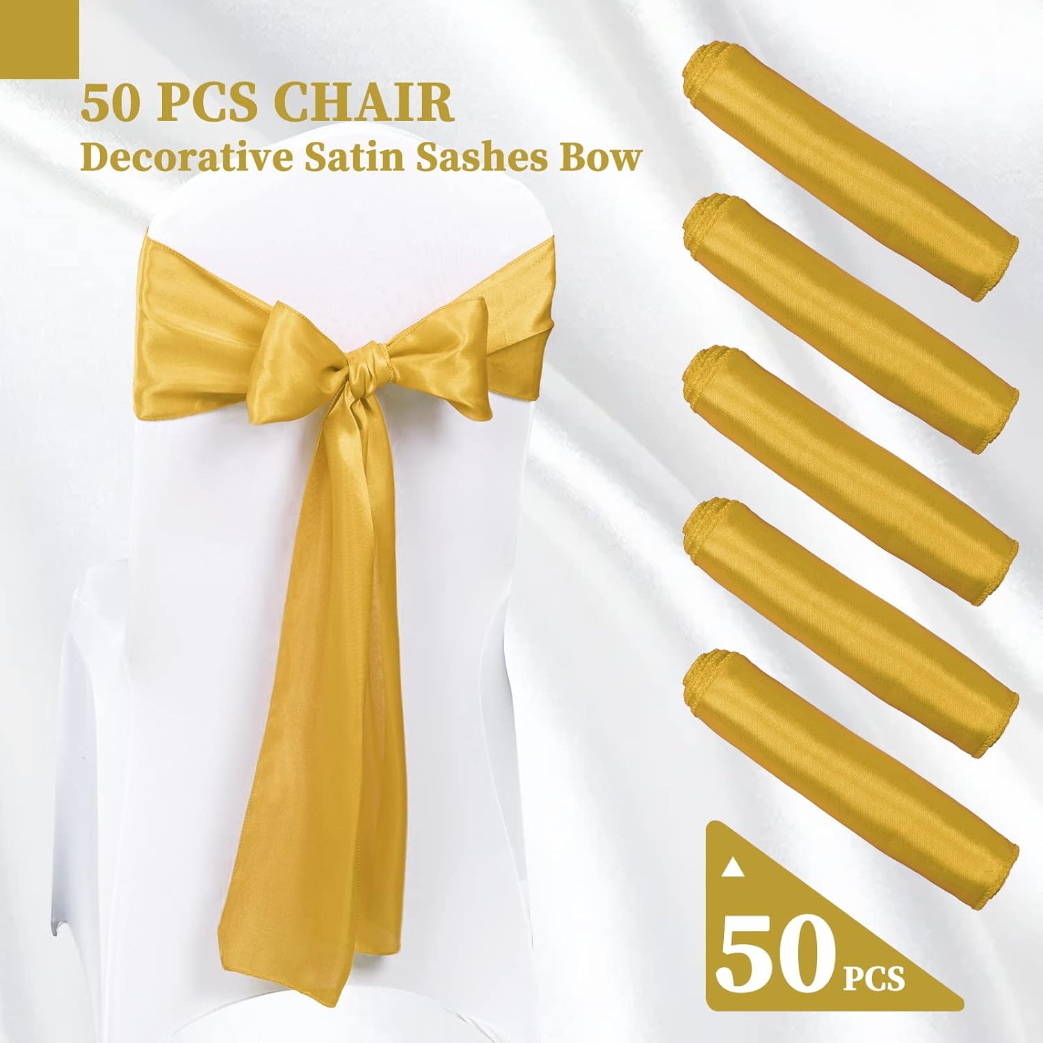 REWOMC 50 bandas de satén para silla, diseño de lazo decorativo, para Acción de Gracias, boda, vacaciones, banquetes, fiestas, decoración del hogar