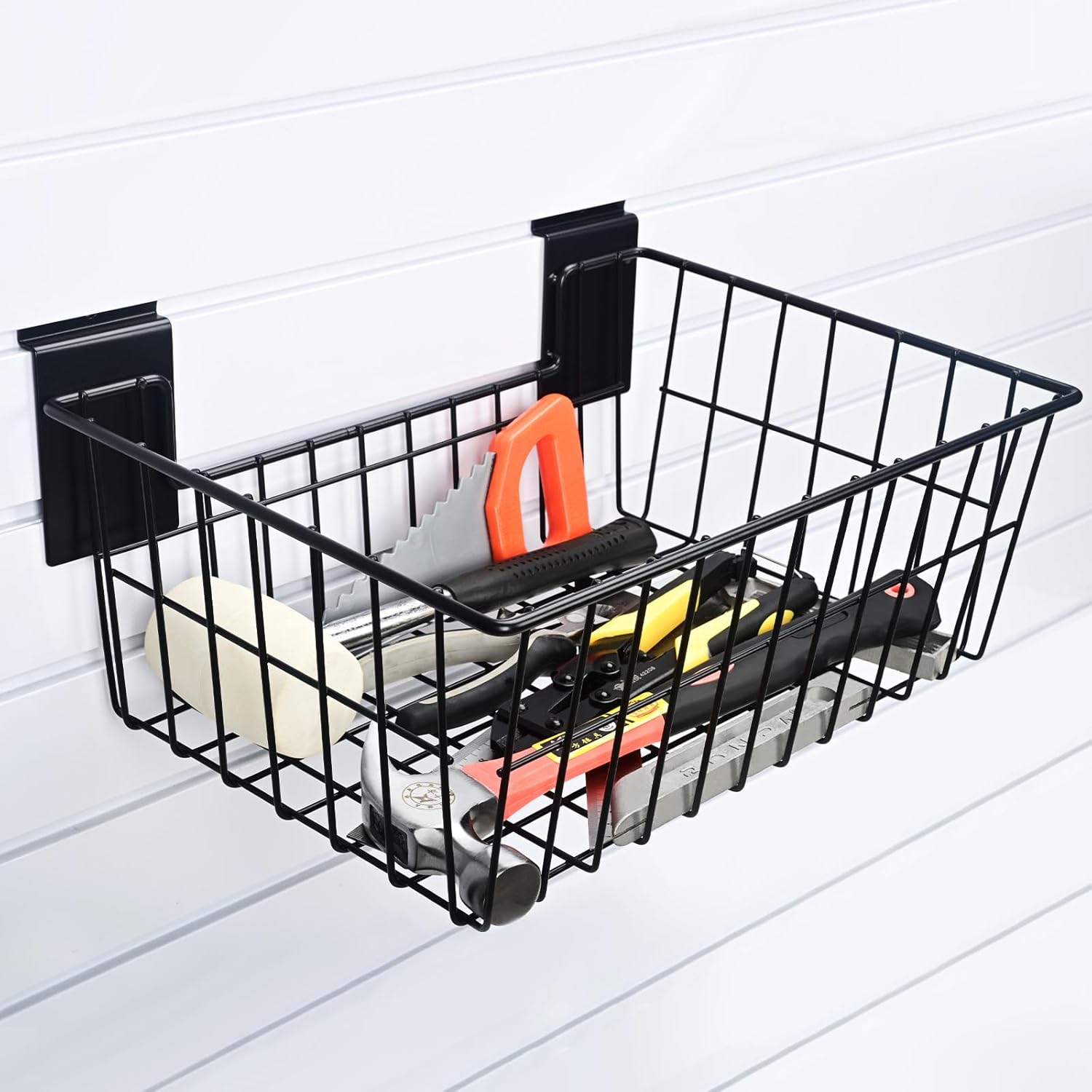 Cesta Slatwall de 15 pulgadas de ancho x 11.1 pulgadas de profundidad, resistente con listones de alambre de acero para colgar en la pared,