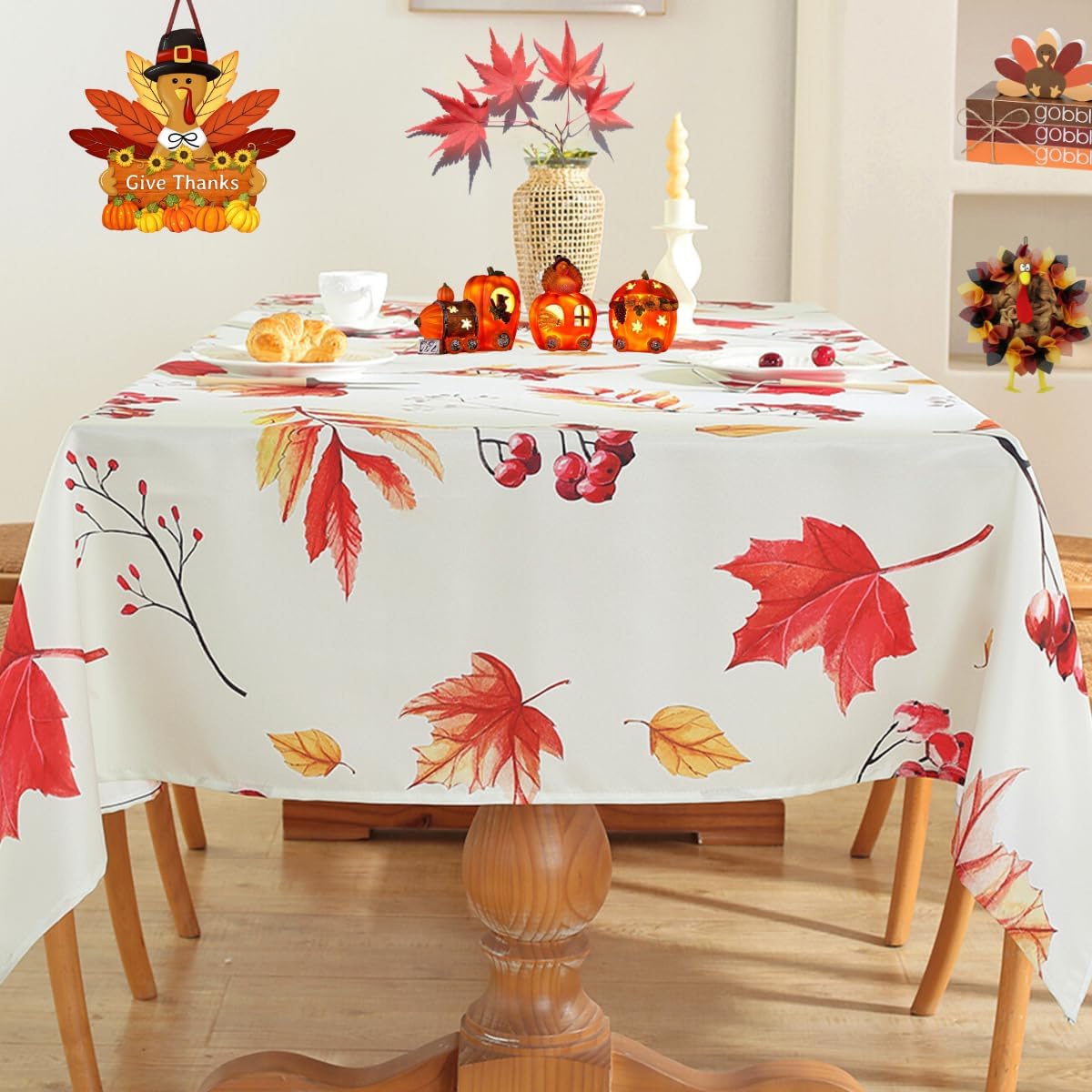Mantel de otoño para mesa rectangular, manteles a prueba de derrames, cubierta de mesa con estampado de hojas de otoño, decoración de fiesta de
