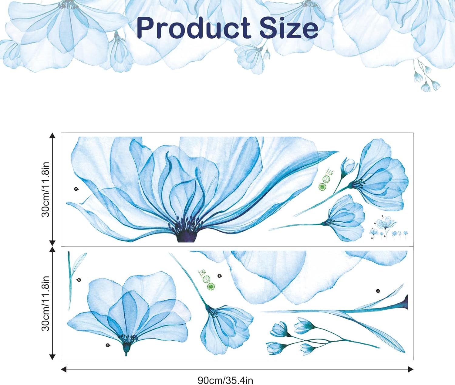 Tanlaby Blue Flower Wall Stickers, Large Lotus Floral Wall Decals, Romantic Blossom Wall Decor DIY Vinyl Mural Art for Bedroom Living Room Home Decor