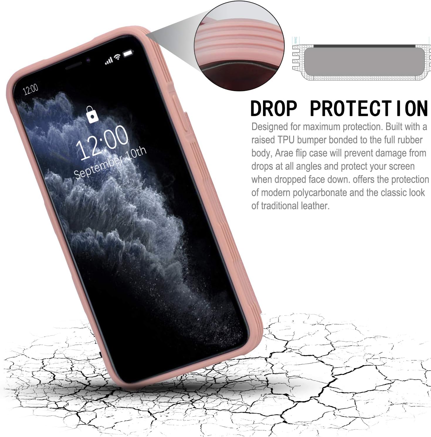 Arae Funda para iPhone 11 Pro Max de piel sintética con bolsillos para tarjetas, cubierta trasera con tapa para iPhone 11 Pro Max 2019 de 6.5