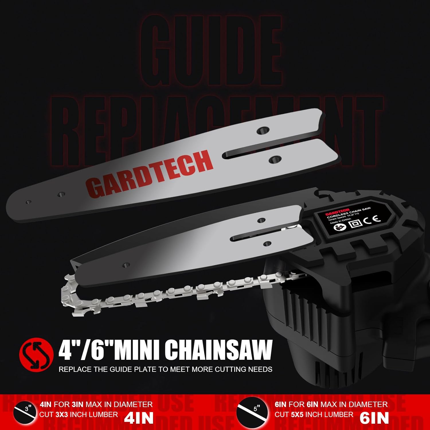 Gardtech Mini motosierra inalámbrica de 4 y 6 pulgadas, motosierras de mano con 4 cadenas mejoradas 2023, 2 baterías, buenas para mayores,