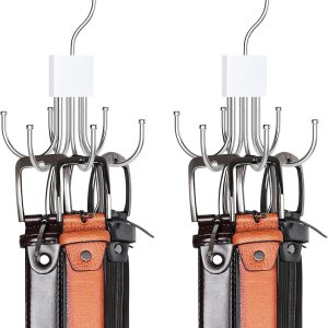 Percha para cinturón, organizador de cinturón para armario, giratorio de 360, máximo 24 cinturones, ahorro de espacio, organizadores de armario y Percha para cinturón, organizador de cinturón para armario, giratorio de 360, máximo 24 cinturones, ahorro de espacio, organizadores de armario y