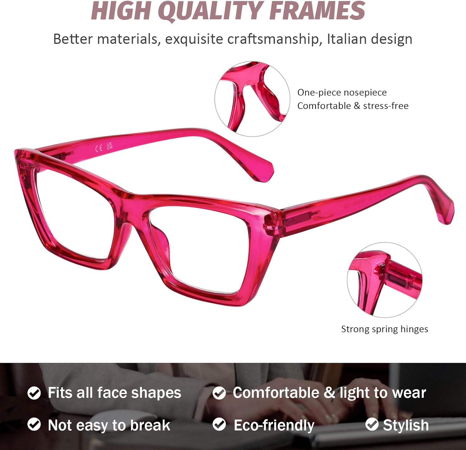 DOOViC Paquete de 3 lentes de lectura a la moda para mujer, diseño de ojo de gato con bloqueo de luz azul, lectores de computadora