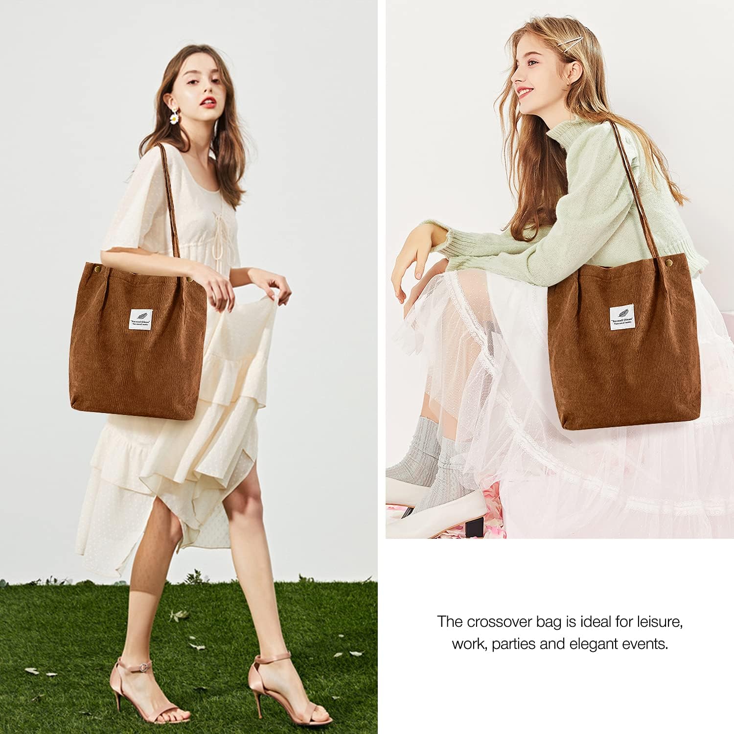Ndeno Bolsas de mano para mujer, bolsa de hombro de pana con bolsillo interior para trabajo, playa, almuerzo, viajes, compras, bolsos