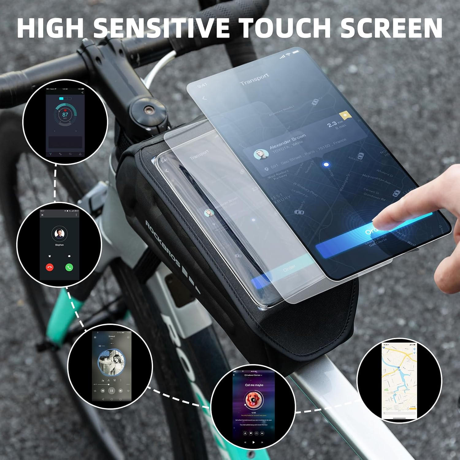 ROCKBROS Bolsa de bicicleta para teléfono, bolsa de accesorios de bicicleta, bolsa de EVA impermeable para teléfono para bicicleta, tubo superior,