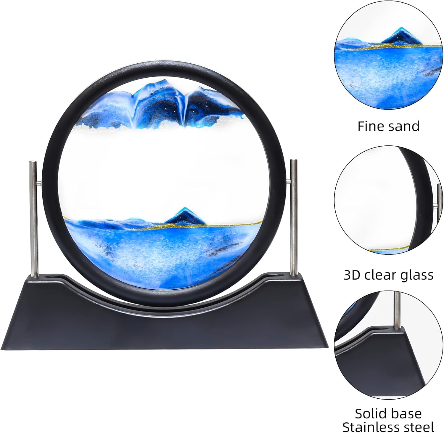 Liangding Moving Sand Art Liquid Motion,3D Flow Sand Painting Quicksand Decor,Stress Relief Moving Sand Art Picture with Round Glass for Office Home