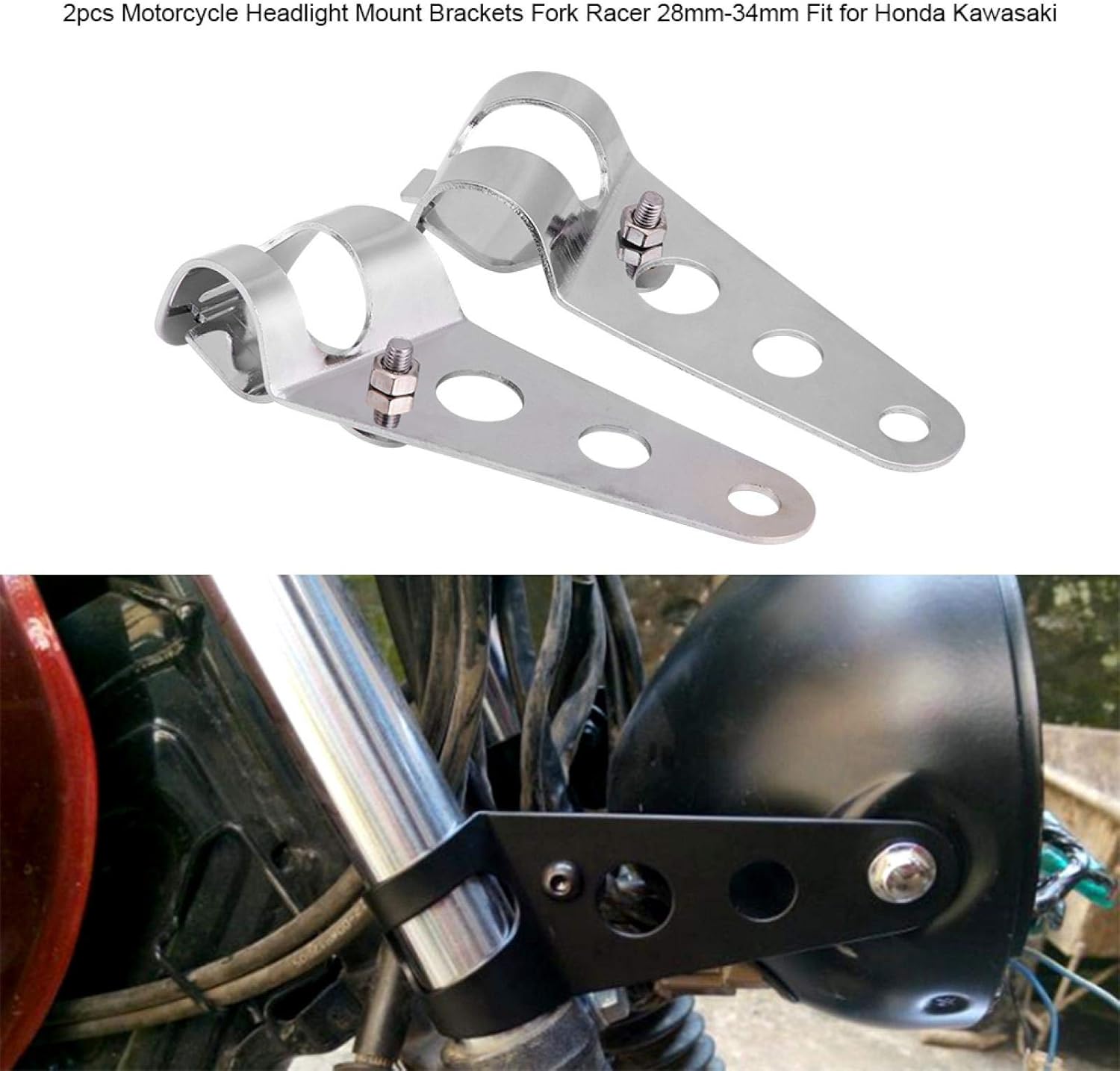 – Soporte para faros delanteros de motocicleta, 2 soportes de montaje de faros Horquilla Racer 1.102 in-1.339 in (Plata)
