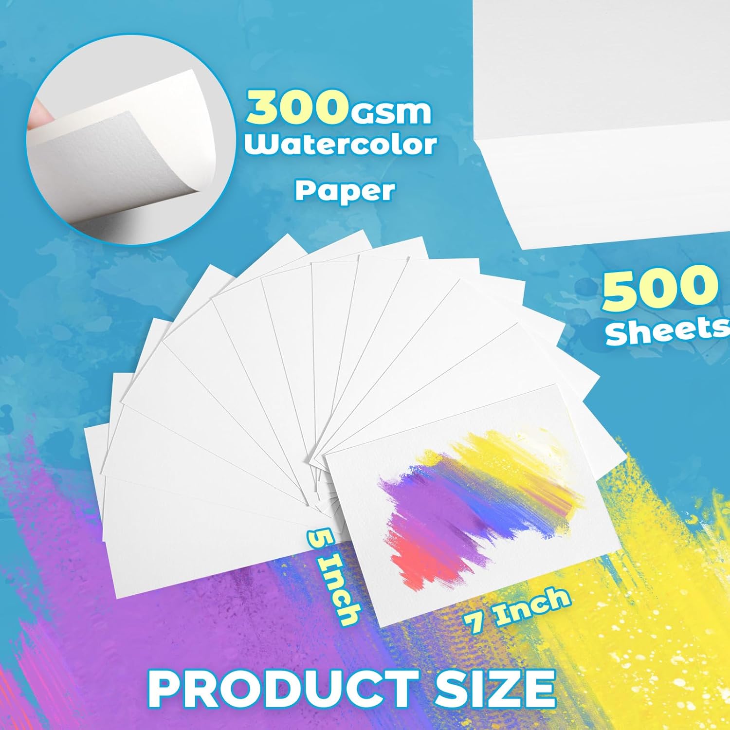 TOUNALKER 500 piezas de papel de acuarela a granel, papel de prensa en frío blanco de 300 GSM, bloc de papel de acuarela para dibujar arte para
