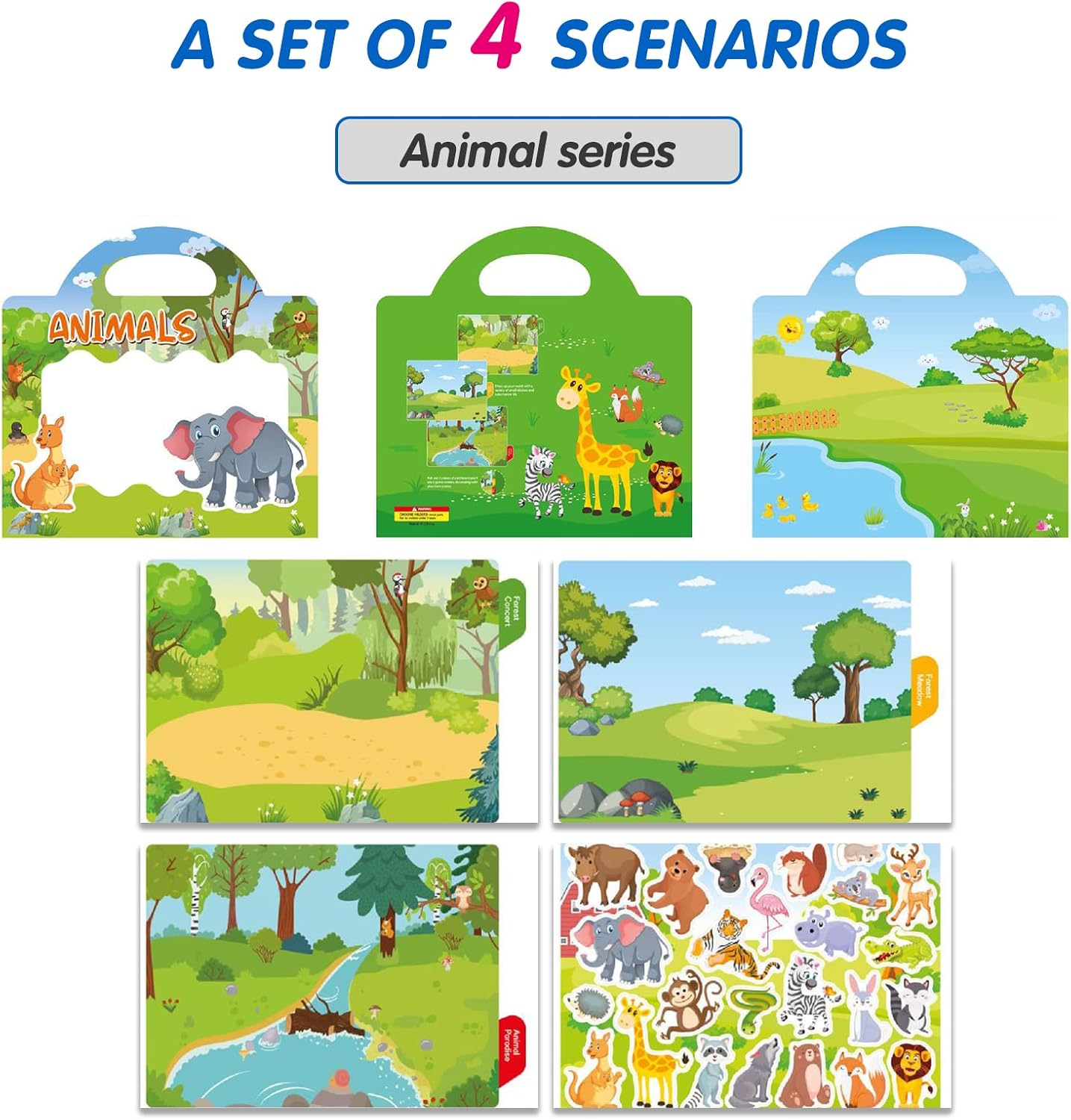 Libros de calcomanías reutilizables para niños de 2 a 4 años, calcomanías extraíbles para niños, libros de actividades con calcomanías de animales