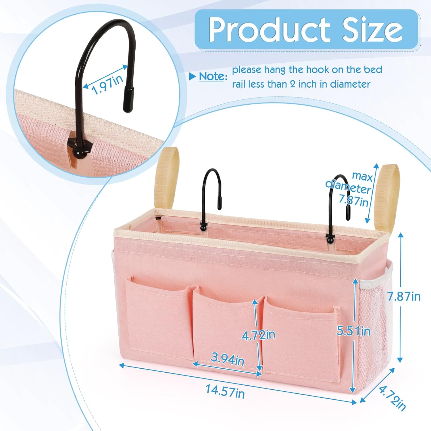 Organizador de almacenamiento para mesita de noche, bolsa de almacenamiento colgante para cabeceros, literas, dormitorios, libros, teléfono,