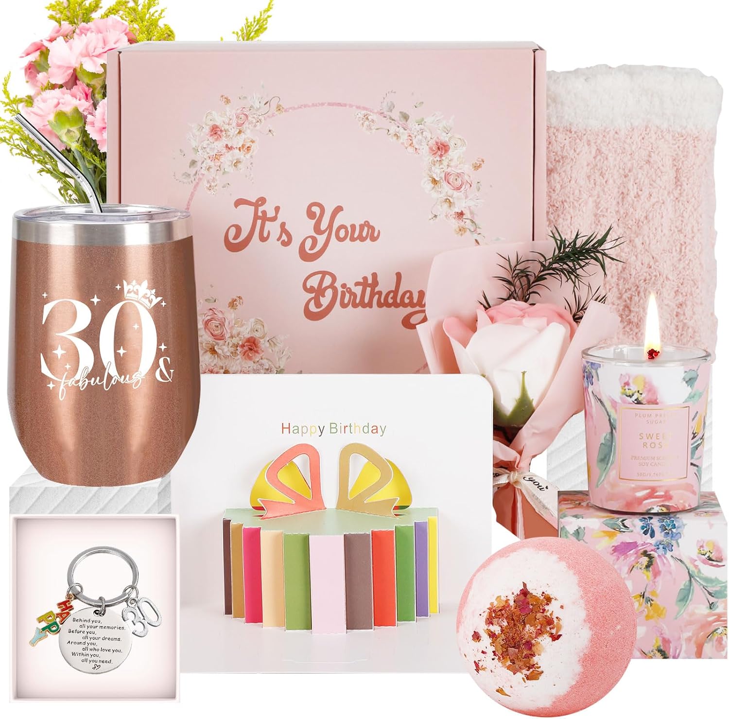 Regalos de 30 cumpleaños para ella, regalos de cumpleaños 30 para mujeres, divertida canasta de regalo de cumpleaños única, ideas de regalo de
