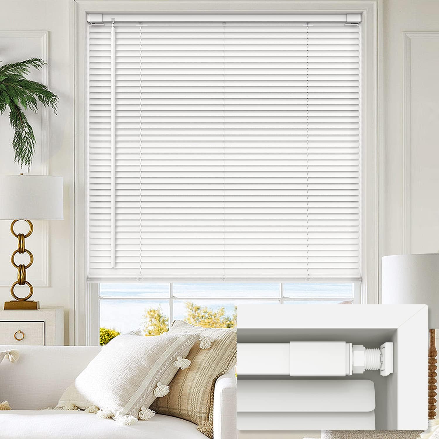 LazBlinds Mini persianas horizontales de vinilo sin cordón, sin herramientas, sin taladro, de 1 pulgada, persianas que filtran la luz para ventanas,