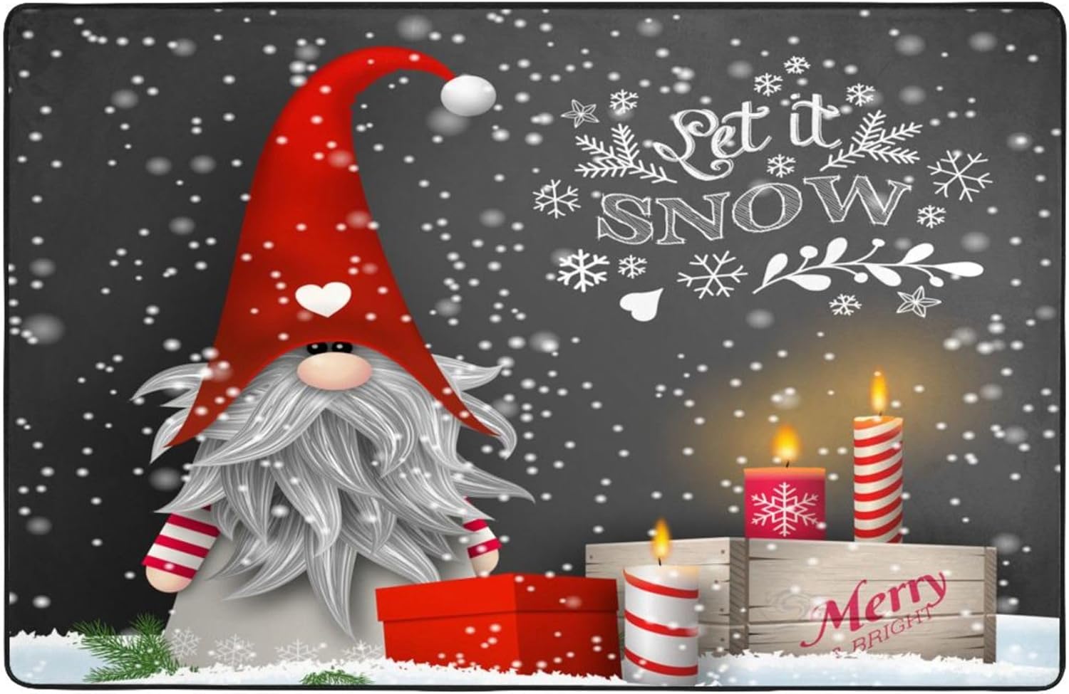 Alfombra de gnomo de Navidad con copos de nieve de 3 x 5 pies, decoración de velas de Navidad, sala de estar, dormitorio, alfombra antideslizante de
