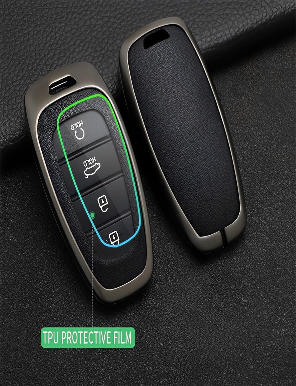 Funda de metal para llavero Hyundai, llavero de protección compatible con Tucson Santa fe NX4 2020-2023 (p-hyj-negro), Negro –