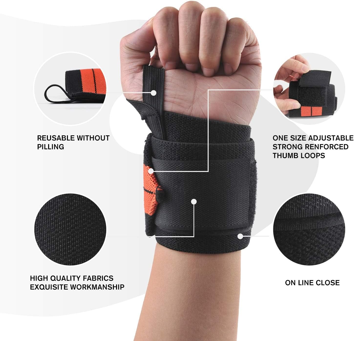POUNDSAYA Correas de muñeca para levantamiento de pesas de 17 pulgadas, soporte de muñeca de calidad profesional con lazo para el pulgar resistente,