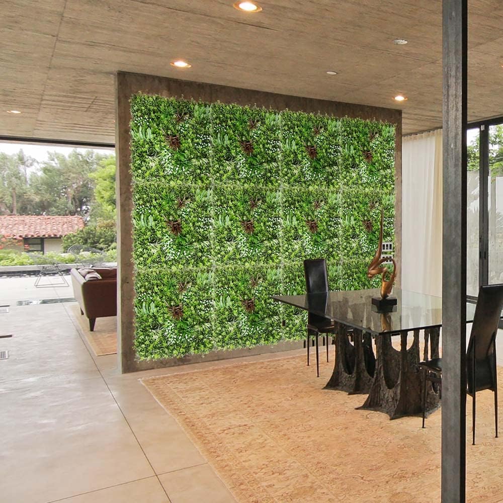 TANG 1 panel de plantas artificiales 3D mezcladas de 40 x 40 pulgadas, estilo 5 telón de fondo de boda, paneles de pared de hierba perenne, pared de