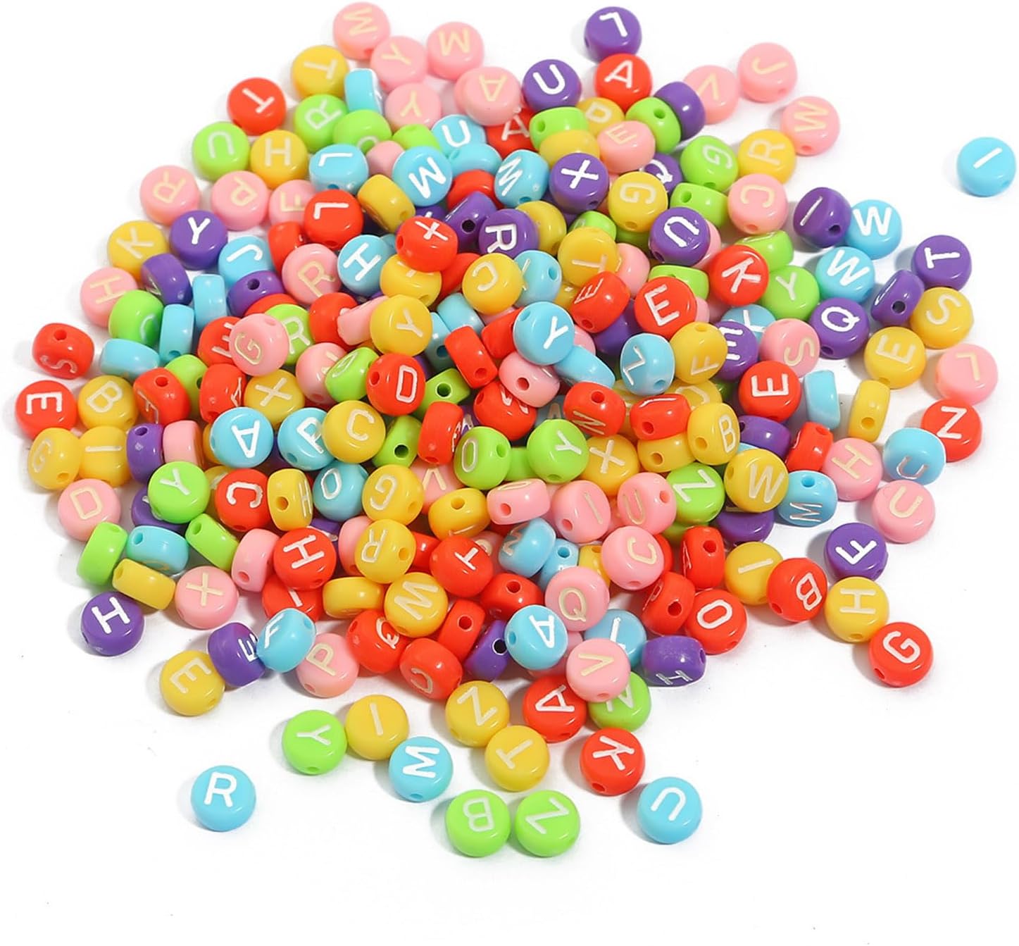1000 cuentas de letras del alfabeto de 0.157 x 0.276 pulgadas, cuentas redondas de letras acrílicas, coloridas para hacer joyas, pulseras (luz)
