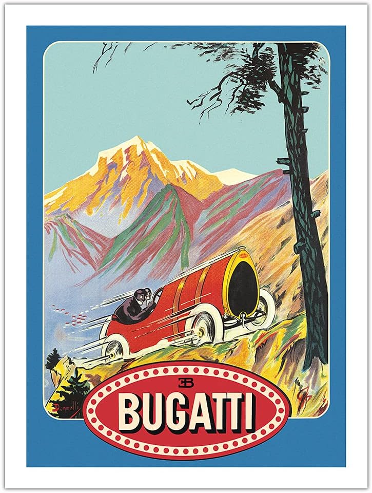 Bugatti Race Cars – Vintage Car Racing Poster by Donnelli c.1912 – Fine Art Matte Paper Print (Unframed) 24x32in
