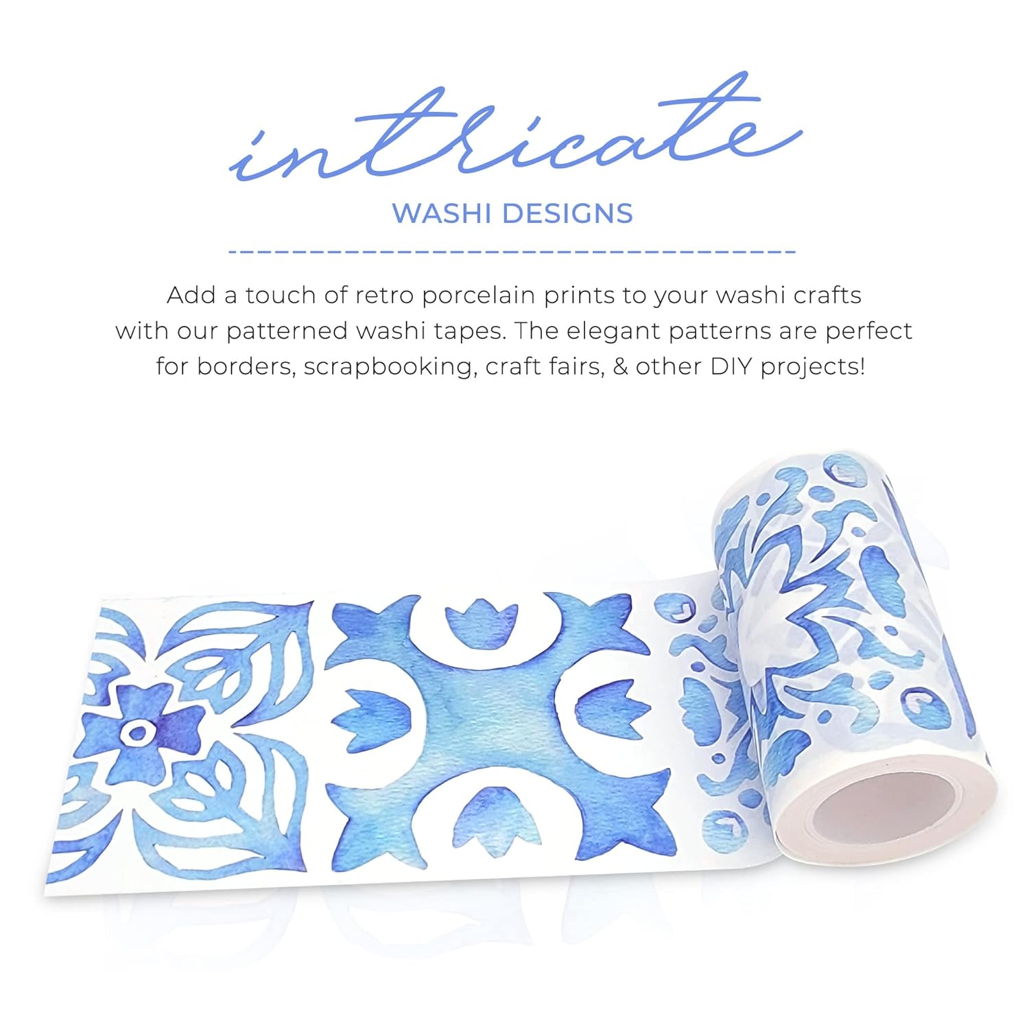 Serenity Fair – Cinta Washi con patrón de azulejos italianos, cinta adhesiva washi decorativa de inspiración marroquí azul y blanca reposicionable,