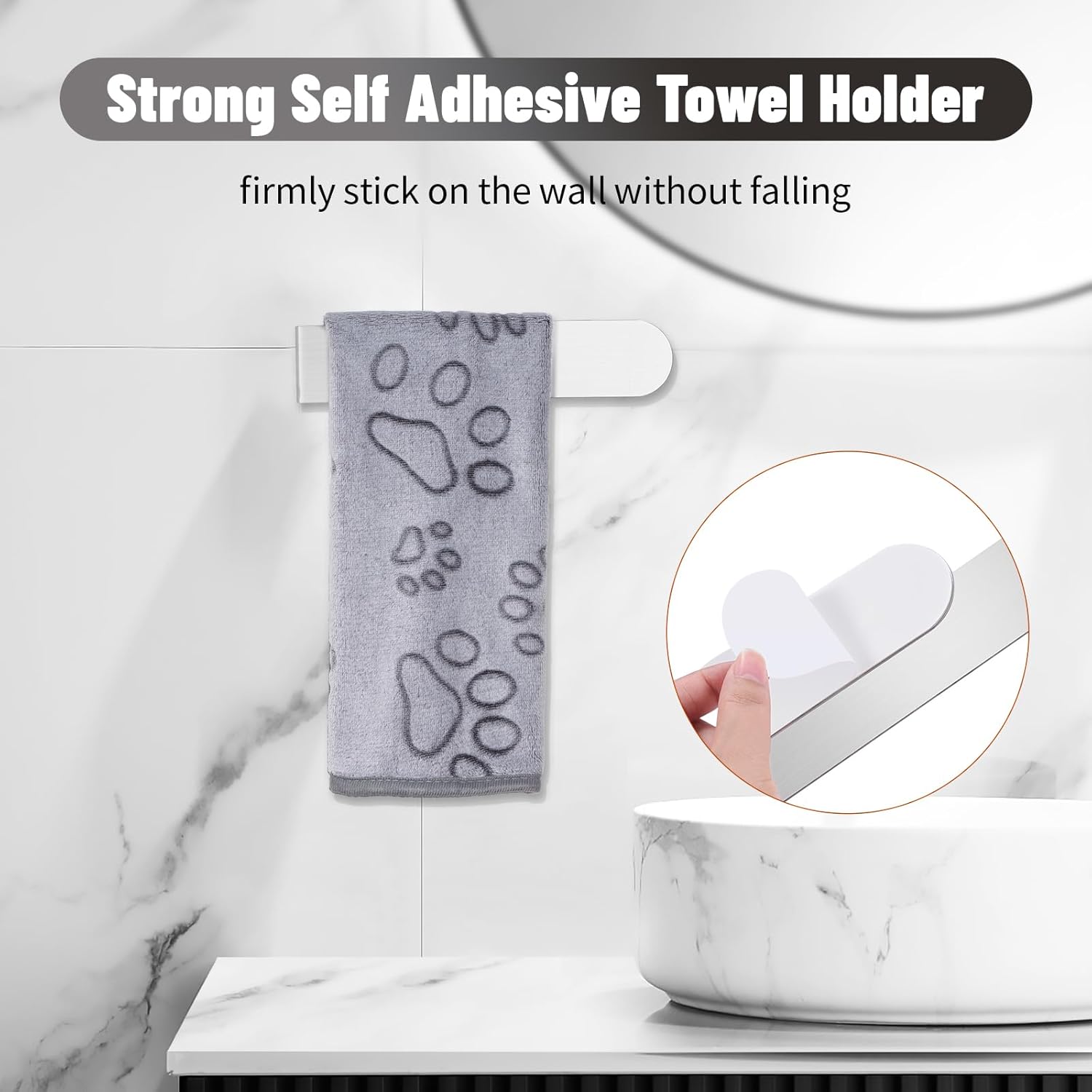Toallero de mano, soporte autoadhesivo para toallas de baño, soporte para toallas de mano de acero inoxidable SUS 304 para baño, toallero cepillado