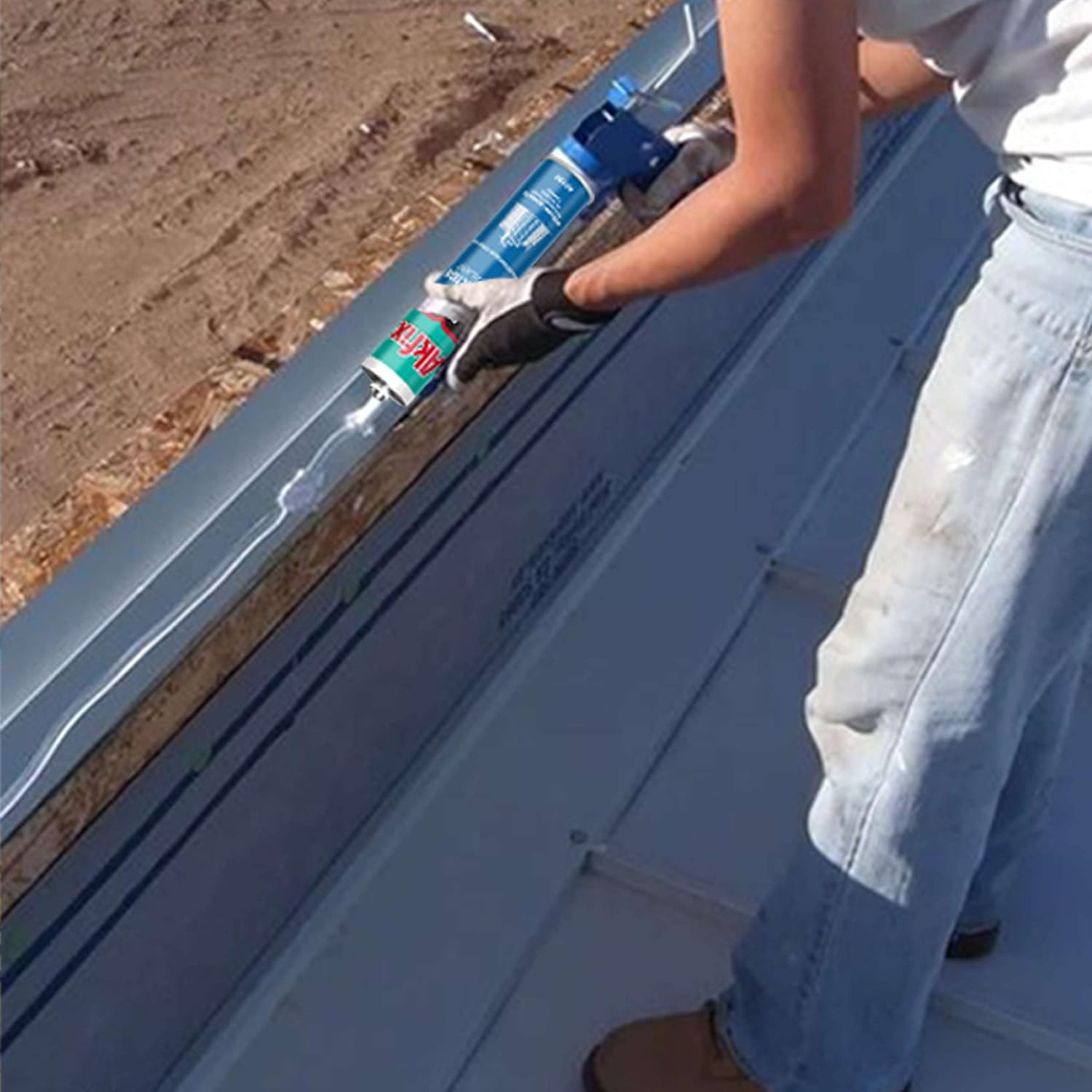 Akfix Construcción de sellador gris poliuretano P635  Relleno de huecos para pintar para garaje y entrada, excelente calafateo para madera,