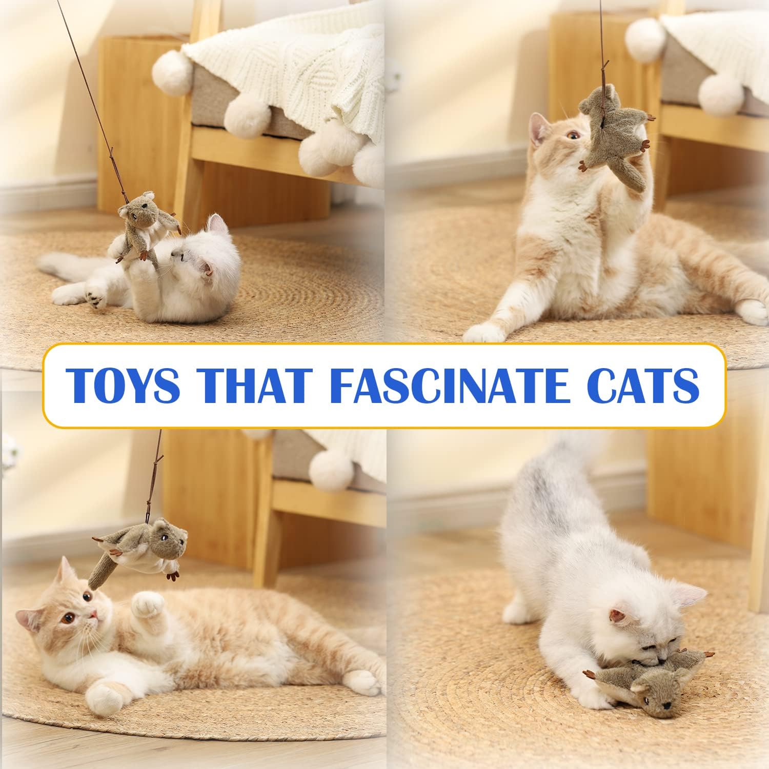 Juguetes para gatos, juguete interactivo automático para gatos de interior, juguete colgante chirriante de hierba gatera voladora, ardilla voladora,