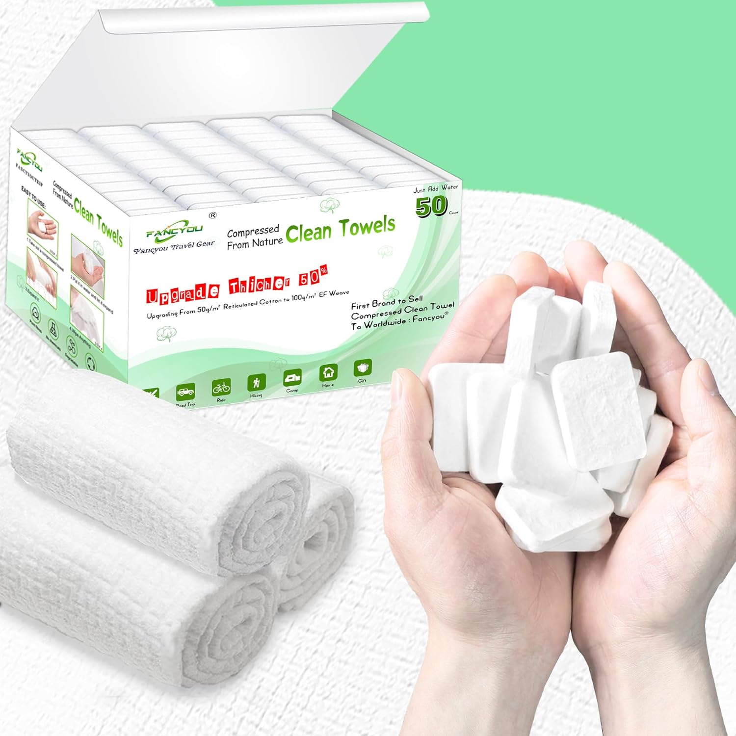 Fancyou Clean Towels XL 50 unidades, toalla facial desechable ultrasuave, paño grueso para la cara, toallitas secas grandes para desmaquillante,