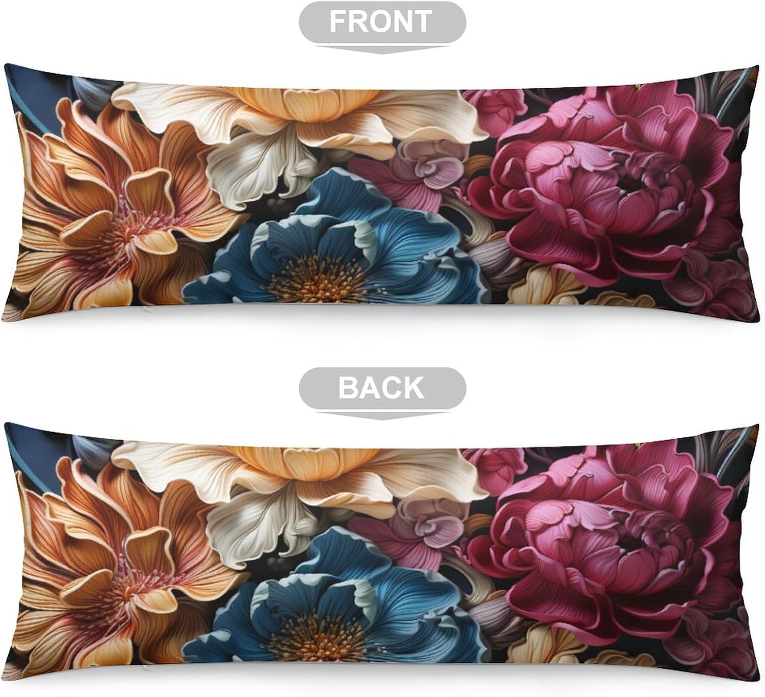 Funda de almohada corporal floral azul de 20 x 54 pulgadas de largo, con cremallera, funda protectora de almohada floral de primavera y verano, con