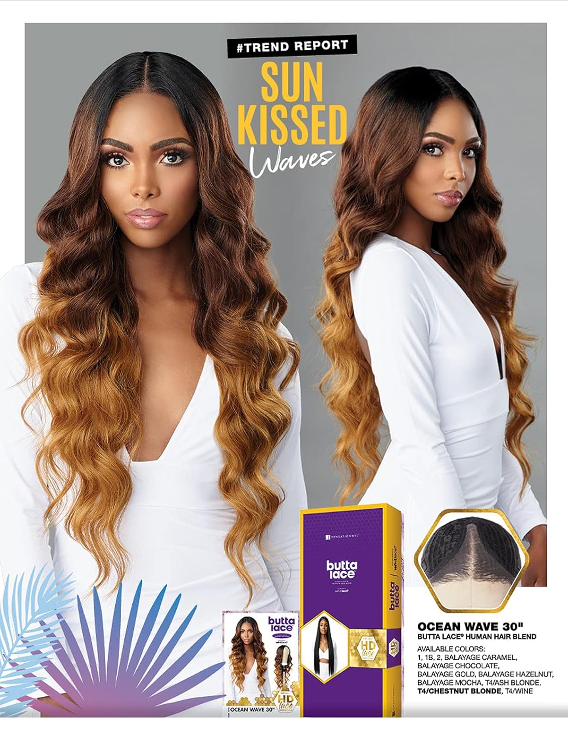 Sensationnel Peluca de mezcla de cabello humano HD con encaje frontal Butta Lace Ocean Wave 30 pulgadas (BALAYAGEGOLD)
