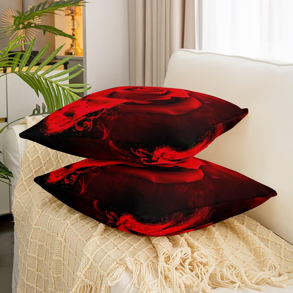 Juego de 2 fundas de almohada para el día de San Valentín de 20 x 20 pulgadas, fundas de almohada con estampado floral de rosas rojas para niñas,