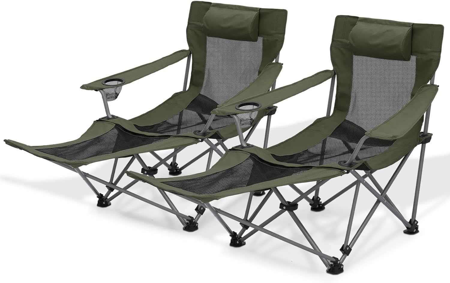 Magshion Silla de camping plegable reclinable con reposapiés para adultos, silla plegable resistente con reposapiés, juego de 2, verde oscuro