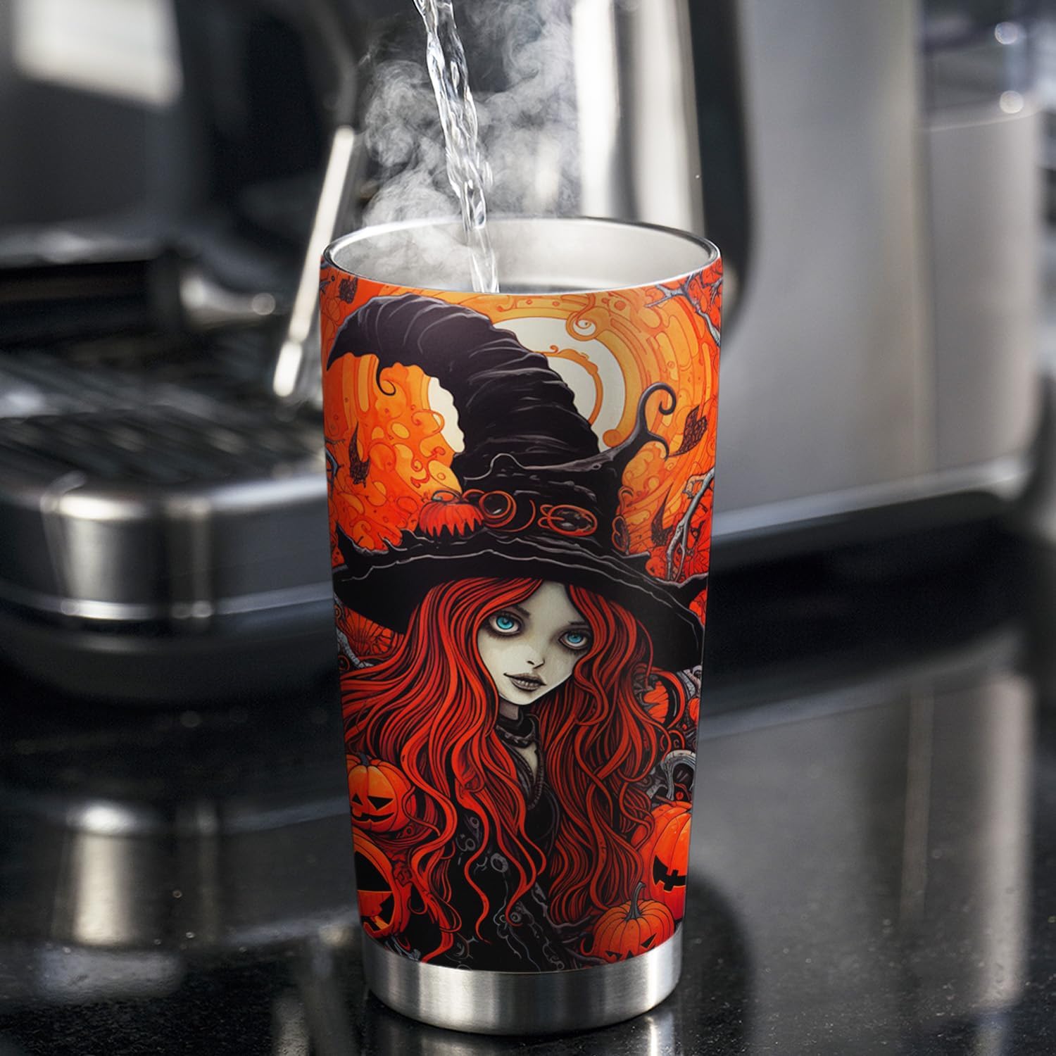 Vaso de Halloween de 20 onzas, vaso de bruja de Halloween, vaso de bruja de calabaza de Halloween, taza de viaje aislada con tapa, termo de café