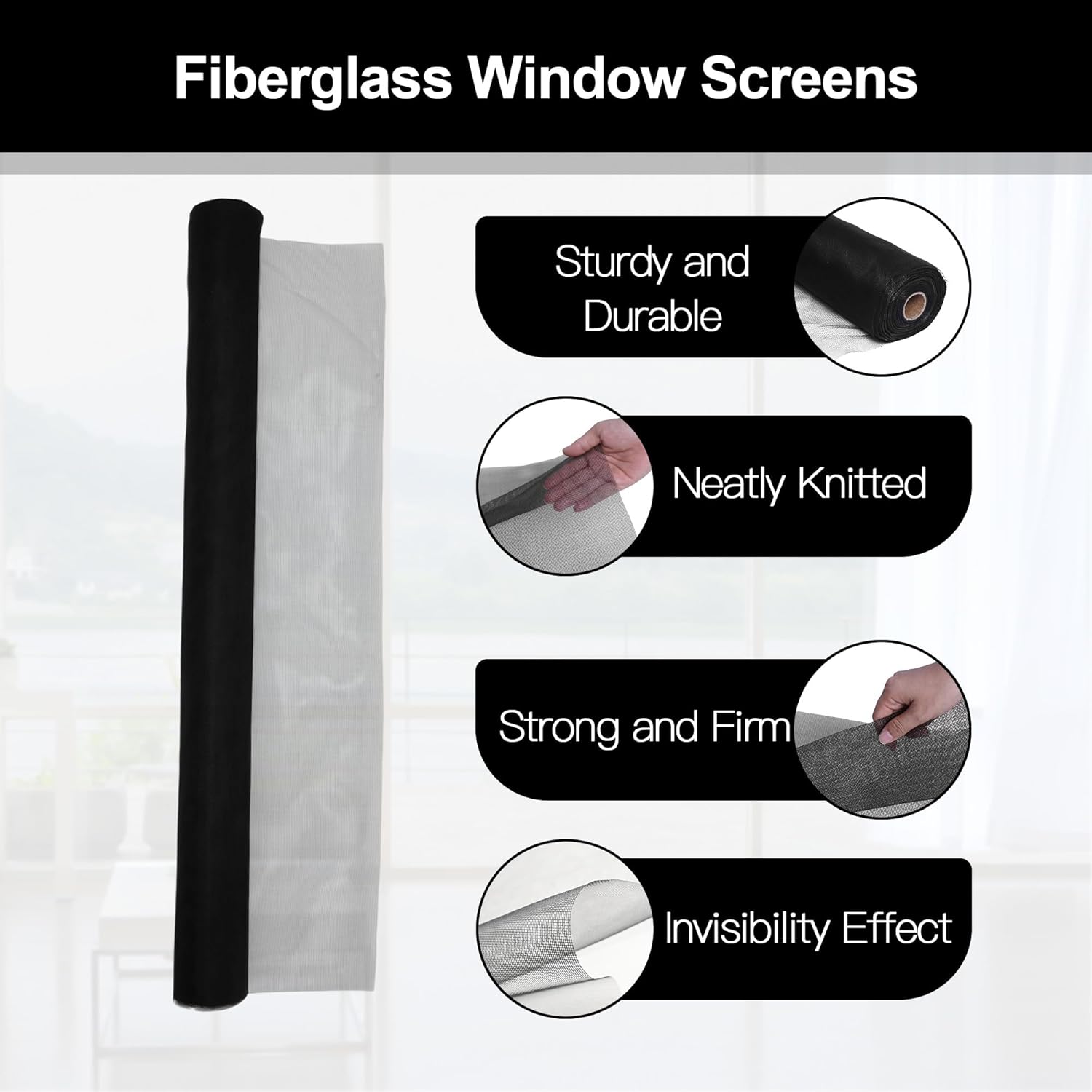 lesolar Rollo de pantalla de fibra de vidrio de 48 pulgadas x 100 pies, mallas de 18 × 16 para ventana, patio, puerta de repuesto, pantalla de