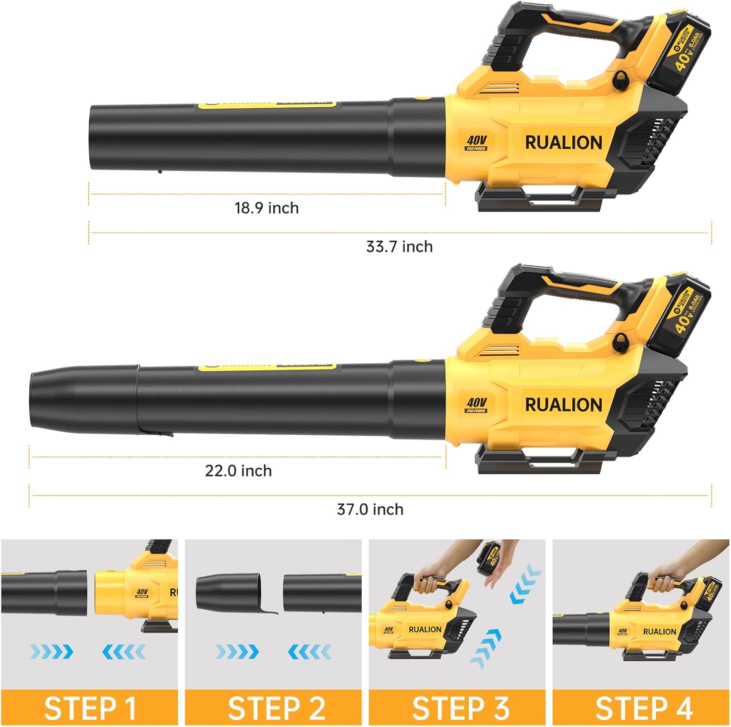 Soplador de hojas inalámbrico de hasta 620 CFM, 180 MPH-40V, soplador de hojas eléctrico inalámbrico con batería de 6.0 Ah y cargador, sopladores a